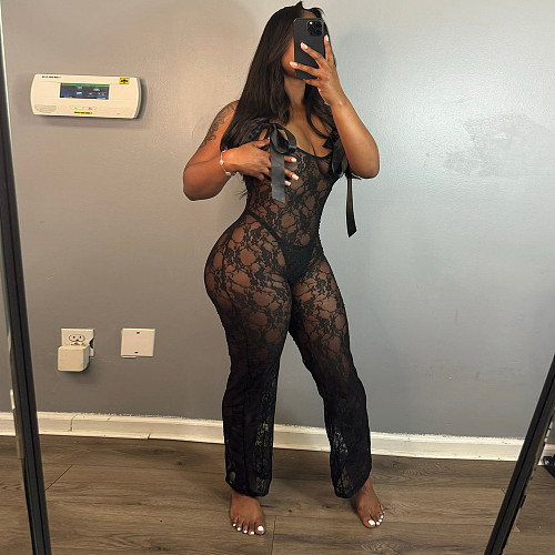Women's lace sleeveless sexy Spice suspender jumpsuit black YNS-2680