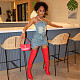 Chic vintage off-the-shoulder short top breasted denim suit YUN-53015