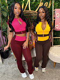 Fashion women's splicing color contrast high waist micro horn two-piece set CH-25019