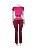 Fashion women's splicing color contrast high waist micro horn two-piece set CH-25019