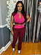 Fashion women's splicing color contrast high waist micro horn two-piece set CH-25019