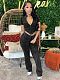 Women Short Sleeves Zipper Jacket And Flared Pants 2 Pieces Sets CH-24035