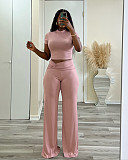 Womene Solid Color High Waist Wide-leg Long Pants 2 Pieces Sets XRB-10129