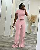 Womene Solid Color High Waist Wide-leg Long Pants 2 Pieces Sets XRB-10129