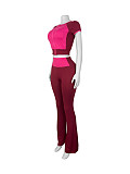 Fashion women's splicing color contrast high waist micro horn two-piece set CH-25019
