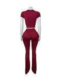 Fashion women's splicing color contrast high waist micro horn two-piece set CH-25019