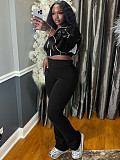 Women's double patchwork color contrast zipper flared two pieces trousers sets CH-25018
