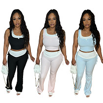 Women's sleeveless splicing vest and flared long pants 2 pieces suits CM-9520 Women's sleeveless splicing vest and flared long pants 2 pieces suits CM-9520