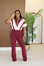 Women's short sleeve color block patchwork sports casual jumpsuit CM-8736