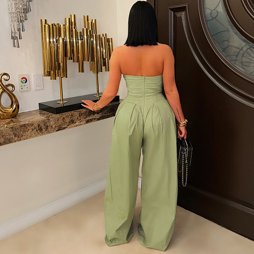 Fashion women's sexy chest spread sleeveless metal button wide leg jumpsuit ZS-0729