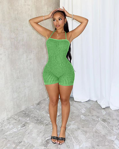 Hot Sexy Backless Lace-up Women Stripes Knitted Straps Romper NIYA-8176