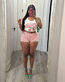 Casual Girls Print Sleeveless White Crop Tops And Shorts 2 Pieces Sets  RS-110766