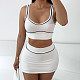 Sexy women white crop vest and mini skirt 2pcs sets SXE-64305