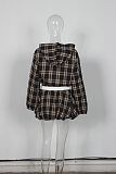 Fashionable Grid Printed Zippered Short Jacket Top Flower Bud Short Skirt Set