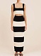 Women's Black and White Knitted Striped Vest Suspenders Knitted Long Skirt Two-piece Suit