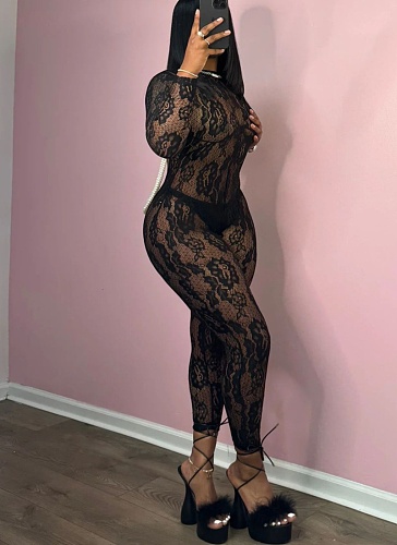 2025 Spring New Long Sleeve Full Lace Backless Jumpsuit