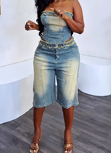 Fashion Raw Edge Wrap Top High Waist Denim Shorts Two Piece Set