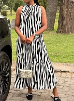 Sexy Sleeveless Loose Temperament Striped Fashionable And Elegant Dress