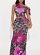 Fashion Slim Fit Printed Slant Neck Lace-up Short Top Hip-wrapped Long Skirt Set