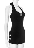 Summer New Women'S Fashion Halter Neck Backless Slim Bag Hip Solid Color Short Jumpsuit For Women