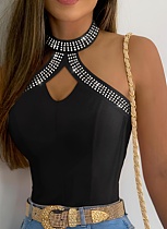 Sexy Large V-neck Halter Neck Inner Blouse With Hot Diamond Hollow Top