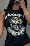 Black Summer Loose Fun Print Sleeveless Vest