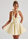 Sexy Halter Neck Dress With Deep V Neck and Backless Design