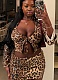 Sexy Leopard Print Sequin Design Lace-up Short Top and Hip Skirt Suit