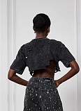 Fashion Round Neck Ripped Pin Design Short T-shirt