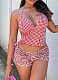Sexy Bra Top With Straps and Elastic Shorts With Plaid Pattern Two-piece Suit