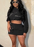 Solid Color Workwear Zipper Hot Girl Long Sleeve Jacket Hip Skirt Suit