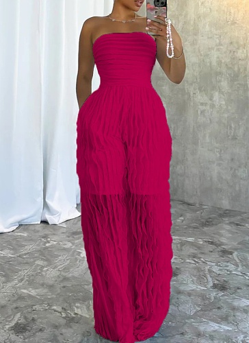 Fashionable Sexy Tube Top Wavy Sleeveless Comfortable Soft Jumpsuit