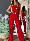 Summer Sexy Tube Top Button Decorated Flared Jumpsuit