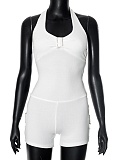 Summer New Women'S Fashion Halter Neck Backless Slim Bag Hip Solid Color Short Jumpsuit For Women