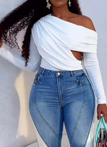 Women's Tight and Elegant Busty Waist-baring Long-sleeved Top