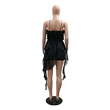 Sexy Suspender Tube Top Irregular Solid Color Dress