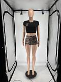 2025 Leopard Print Round Neck Pocket Mini Shorts Hot Girls Casual Sexy Set