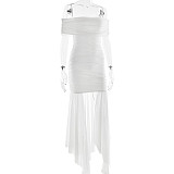 Sexy Ladies Elegant Tube Top Solid Color Pleated Ribbon Waist Slim Fit Short Dress