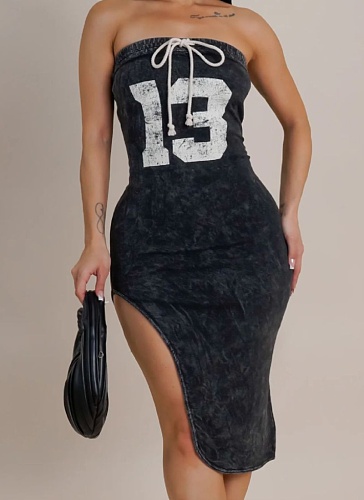 Fashionable Hot Girl Style Irregular Print Tube Top Dress