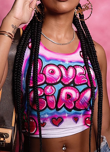 Sleeveless Printed Cropped U-Neck Navel-Exposed Tank Top