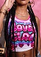 Sleeveless Printed Cropped U-Neck Navel-Exposed Tank Top