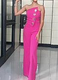 Summer Sexy Tube Top Button Decorated Flared Jumpsuit
