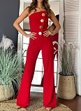 Summer Sexy Tube Top Button Decorated Flared Jumpsuit