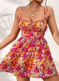 Spring And Summer Holiday Style New Floral Square Neck Halter Back Dress For Women