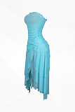 Sexy Hot Girl Tube Top Solid Color Slim High Waist Mesh See-through Dress