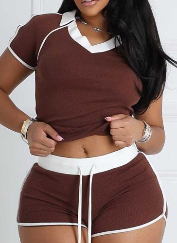 Casual Sports High Elastic Yoga Fabric Striped V-Neck Two-Piece Suit For Women