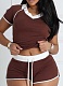 Casual Sports High Elastic Yoga Fabric Striped V-Neck Two-Piece Suit For Women