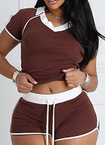 Casual Sports High Elastic Yoga Fabric Striped V-Neck Two-Piece Suit For Women Casual Sports High Elastic Yoga Fabric Striped V-Neck Two-Piece Suit For Women