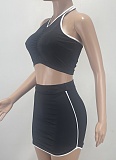 Solid Color Sleeveless Halter Neck Pleated Vest Sports Skirt Two-Piece Set