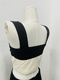 Women's Black and White Knitted Striped Vest Suspenders Knitted Long Skirt Two-piece Suit